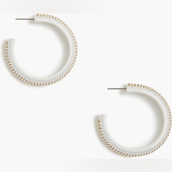J. Crew Gold and White Beaded Hoop Earrings - Picture 1 of 3